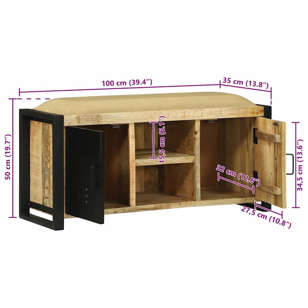 vidaXL Bank Schrank Braun 100 x 35 x 50 cm Massivholz Mango
