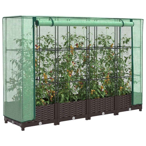 vidaXL Hochbeet mit Gewächshaus-Aufsatz Rattan-Optik 40x40x123 cm