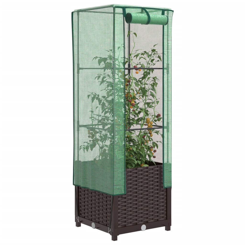 vidaXL Hochbeet mit Gewächshaus-Aufsatz Rattan-Optik 40x40x123 cm
