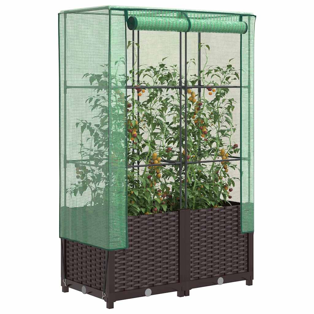 vidaXL Hochbeet mit Gewächshaus-Aufsatz Rattan-Optik 40x40x123 cm