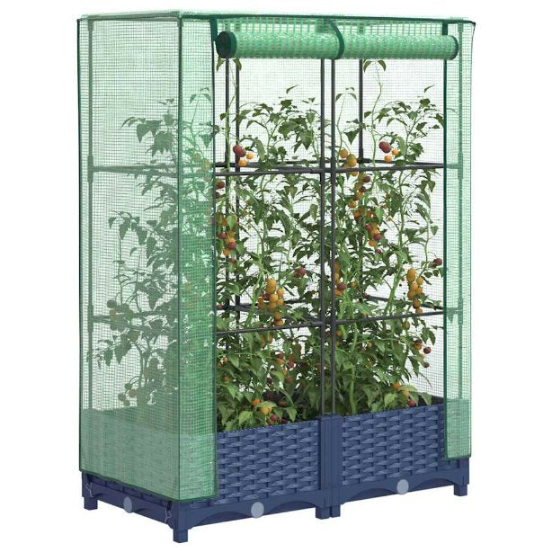 vidaXL Hochbeet mit Gewächshaus-Aufsatz Rattan-Optik 40x40x123 cm