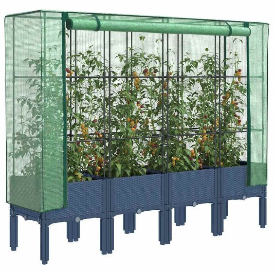 vidaXL Hochbeet mit Gewächshaus-Aufsatz Rattan-Optik 80x40x140 cm