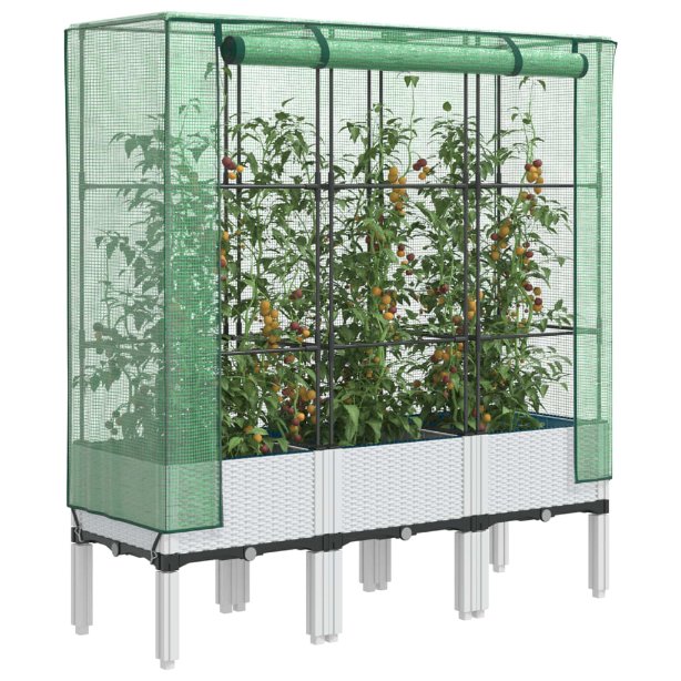 vidaXL Hochbeet mit Gewächshaus-Aufsatz Rattan-Optik 80x40x140 cm