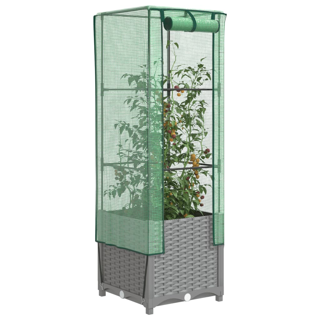 vidaXL Hochbeet mit Gewächshaus-Aufsatz Rattan-Optik 40x40x123 cm