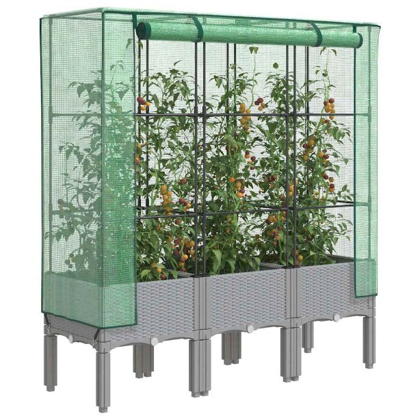 vidaXL Hochbeet mit Gewächshaus-Aufsatz Rattan-Optik 80x40x140 cm