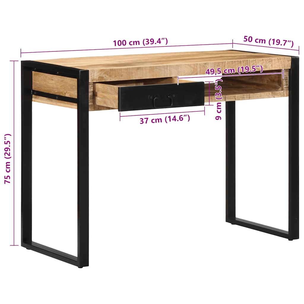 vidaXL Schreibtisch 100x50x75 cm Raues Massivholz Mango