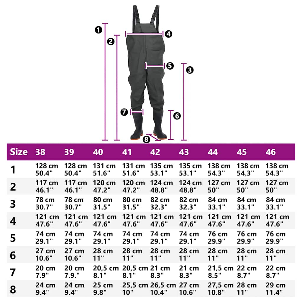 vidaXL Wathose mit Stiefeln Dunkelgrün Größe 38