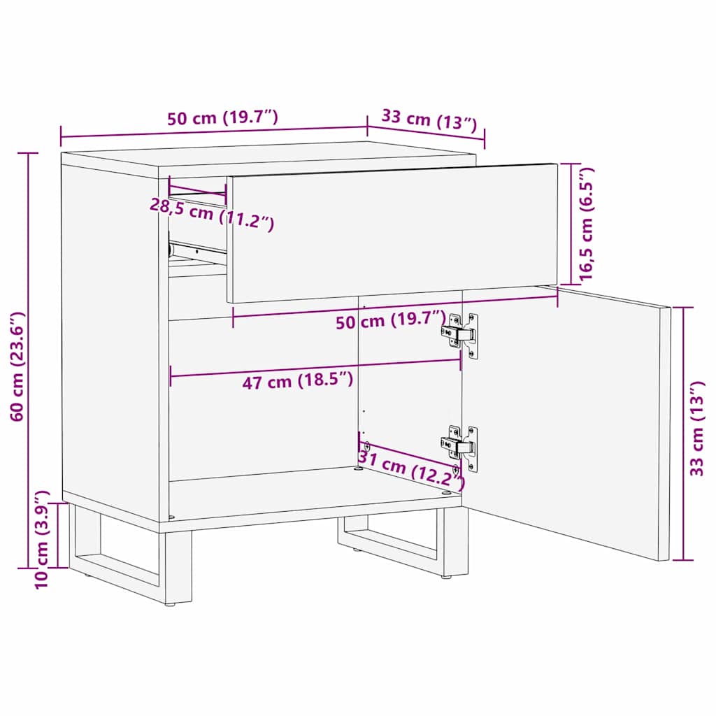vidaXL Nachttisch Braun 50 x 33 x 60 cm Massivholz Akazie