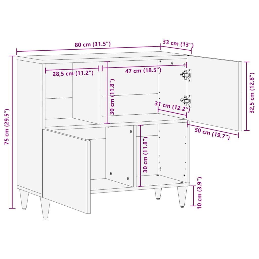 vidaXL Sideboard Hellbraun 33,5 x 80 x 75 cm
