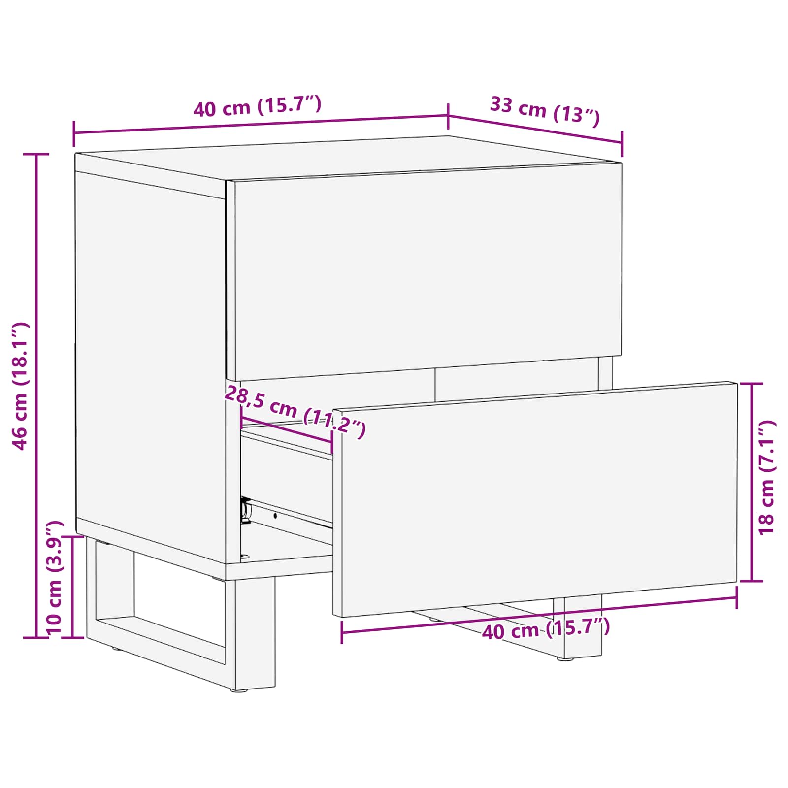 vidaXL Nachttisch Braun 40 x 33 x 46 cm Massivholz Mango