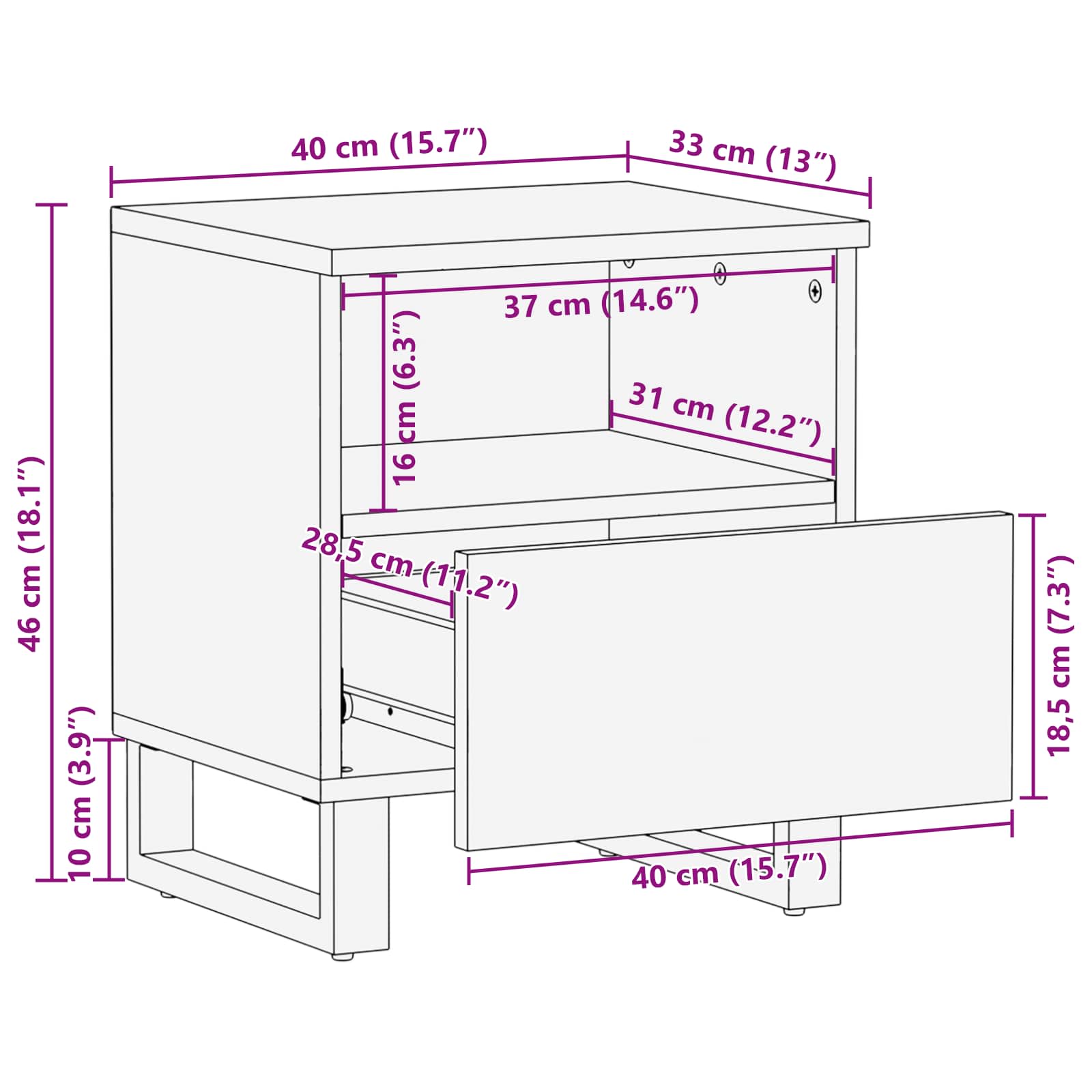 vidaXL Bettkasten Braun 40 x 33 x 46 cm Massivholz Mango