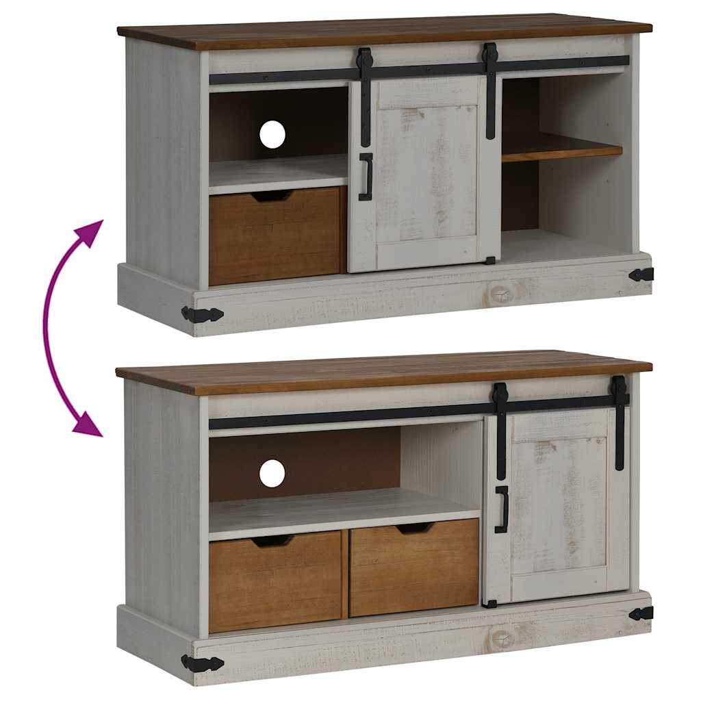 vidaXL TV-Schrank HALDEN mit Schiebetür Weiß 110x40x60 cm Massivholz