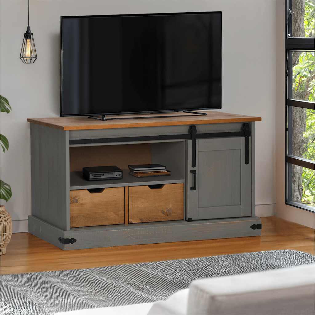 vidaXL TV-Schrank HALDEN mit Schiebetür Weiß 110x40x60 cm Massivholz