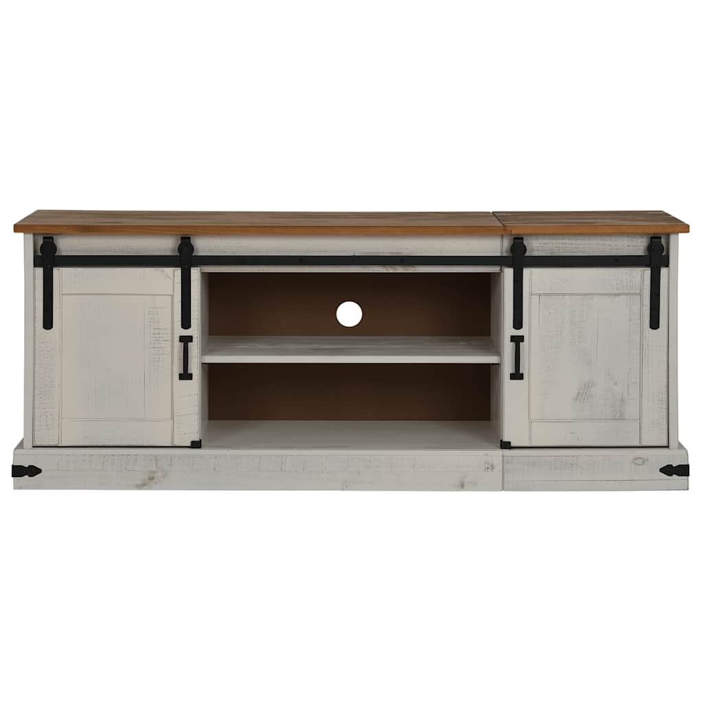 vidaXL TV-Schrank HALDEN 2 Schiebetüren Weiß 150x40x60 cm Massivholz