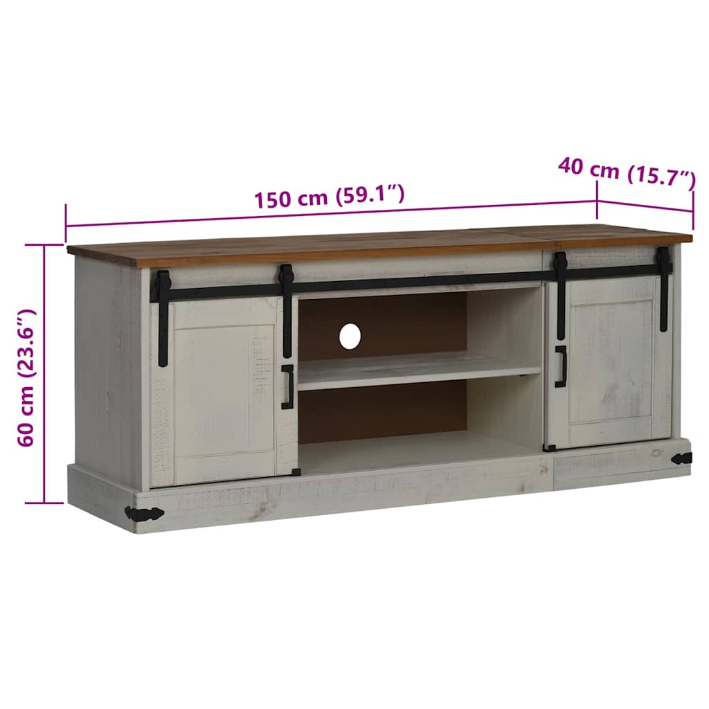 vidaXL TV-Schrank HALDEN 2 Schiebetüren Weiß 150x40x60 cm Massivholz