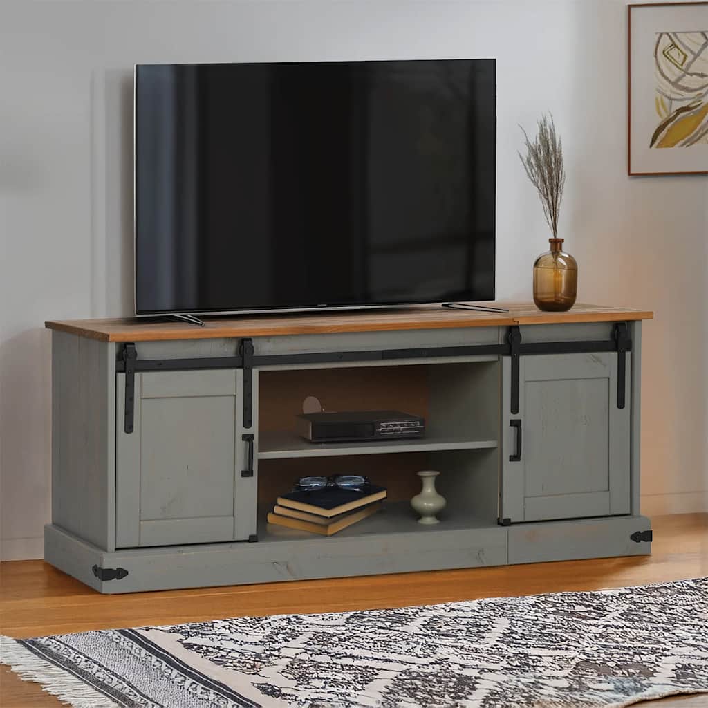 vidaXL TV-Schrank HALDEN 2 Schiebetüren Weiß 150x40x60 cm Massivholz