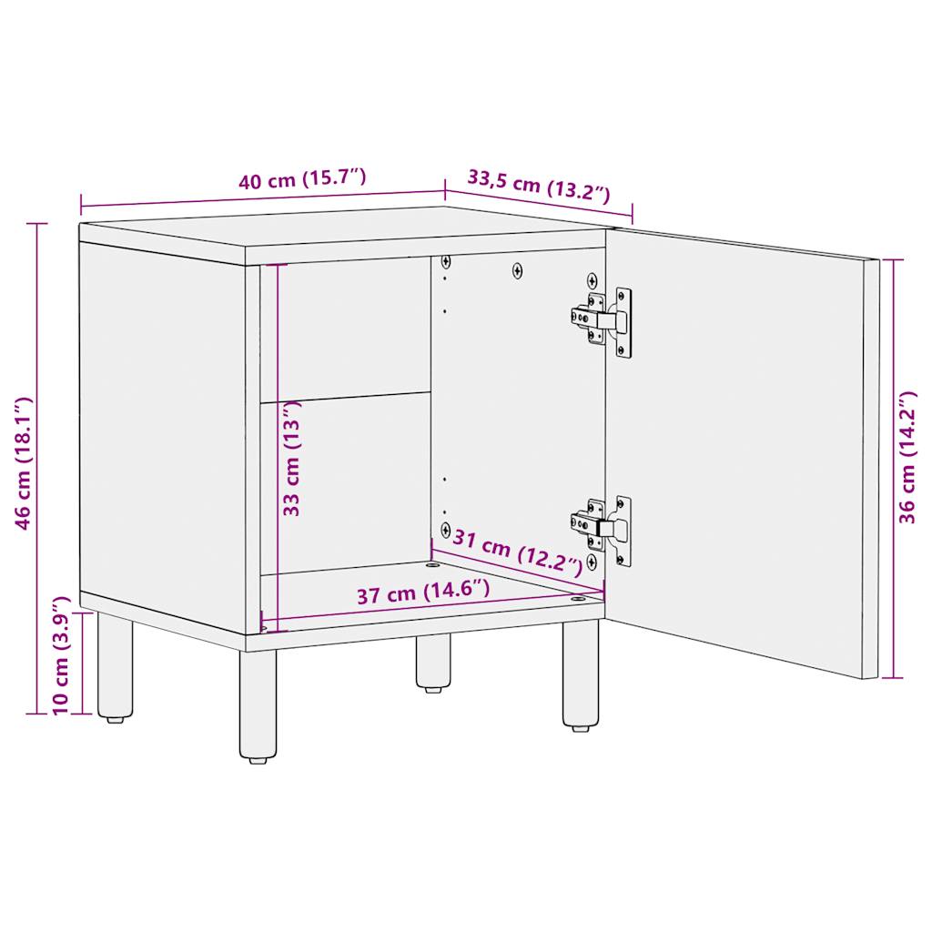 vidaXL Nachttisch Schwarz 40x33,5x46 cm Raues Mangoholz