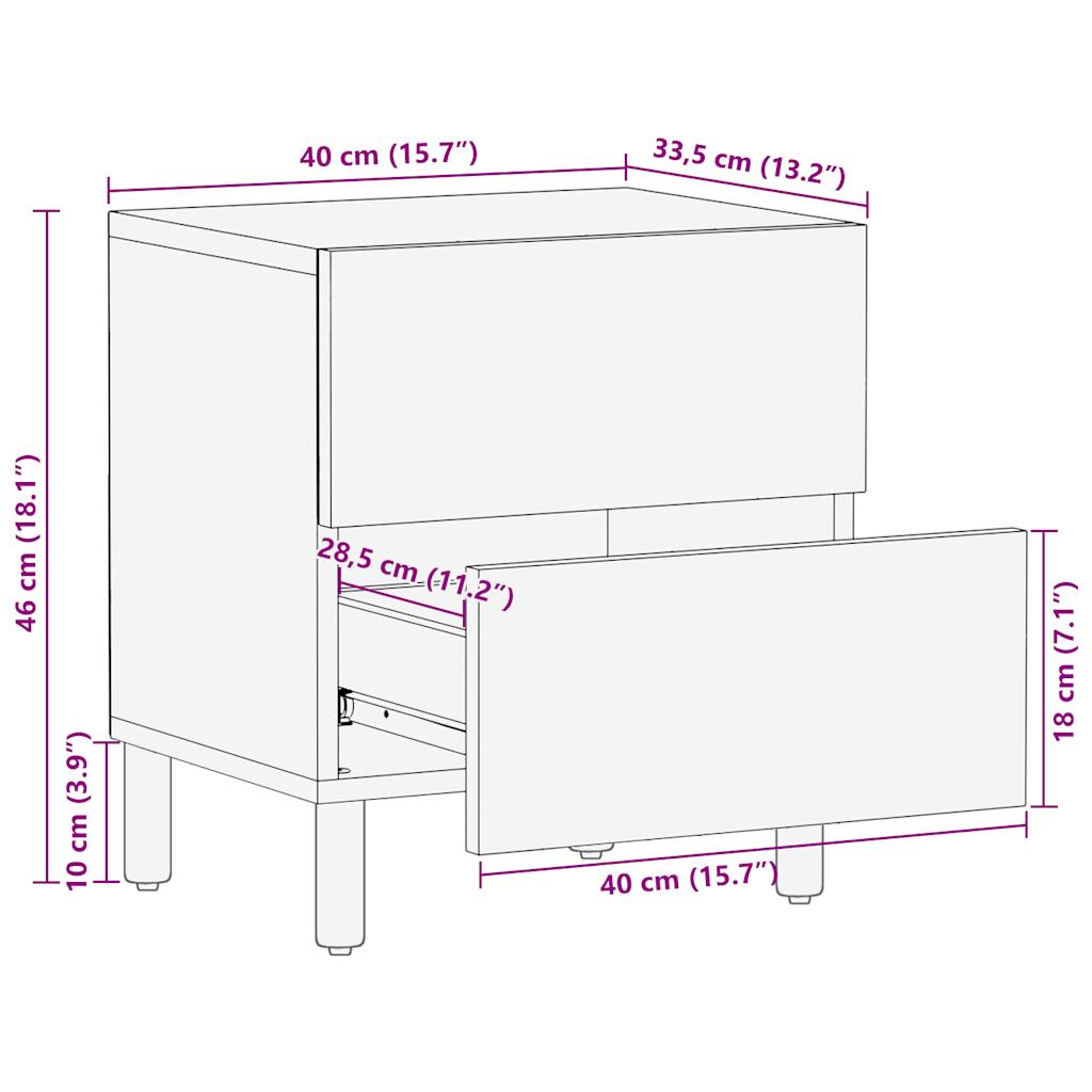 vidaXL Nachttisch Schwarz 40x33,5x46 cm Raues Mangoholz