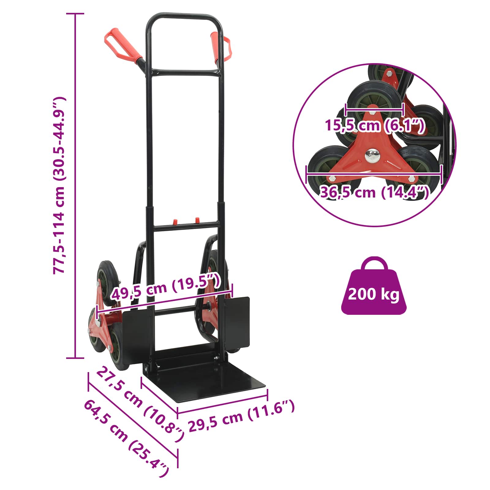 vidaXL Handwagen Schwarz und Rot 64,5 x 49,5 x 114 cm Stahl