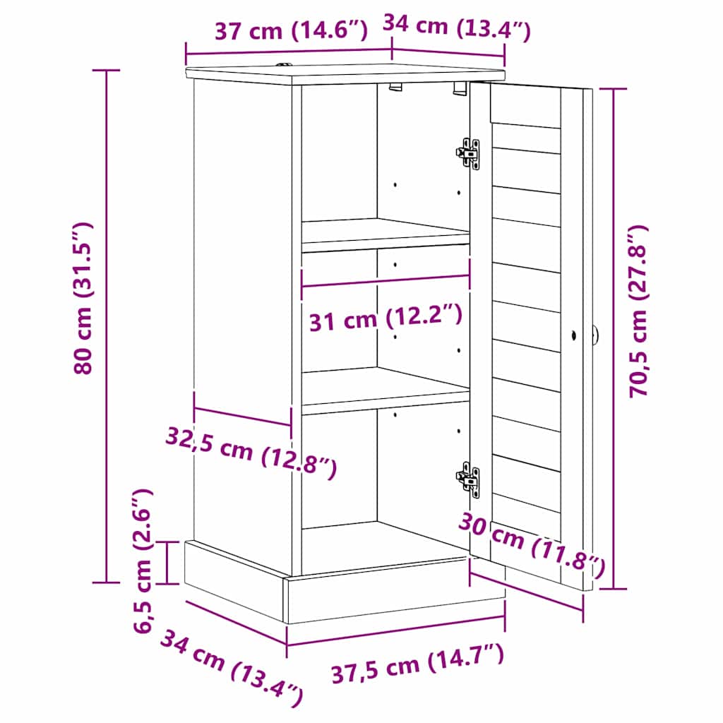 vidaXL Badezimmerschrank VIGO Braun und Honigbraun 37,5 x 34 x 80 cm