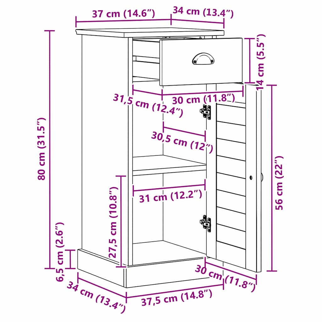 vidaXL Badezimmerschrank VIGO Braun und Honigbraun 37,5 x 34 x 80 cm