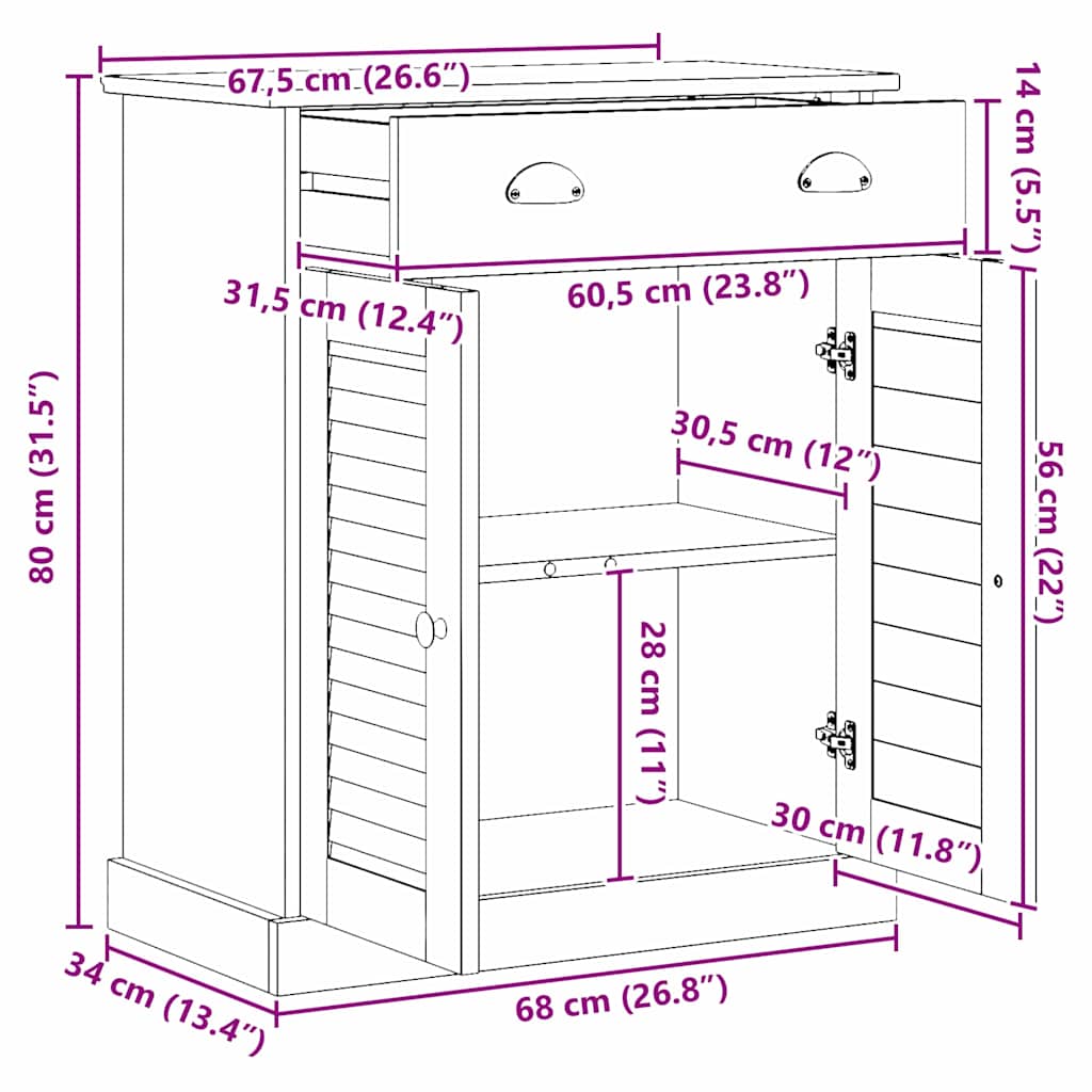 vidaXL Badezimmerschrank VIGO Braun und Honigbraun 68 x 34 x 80 cm