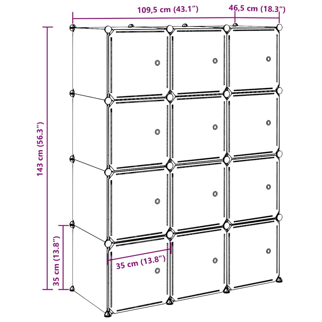 vidaXL Regalsystem mit 12 Würfeln und Aufhängestangen PP