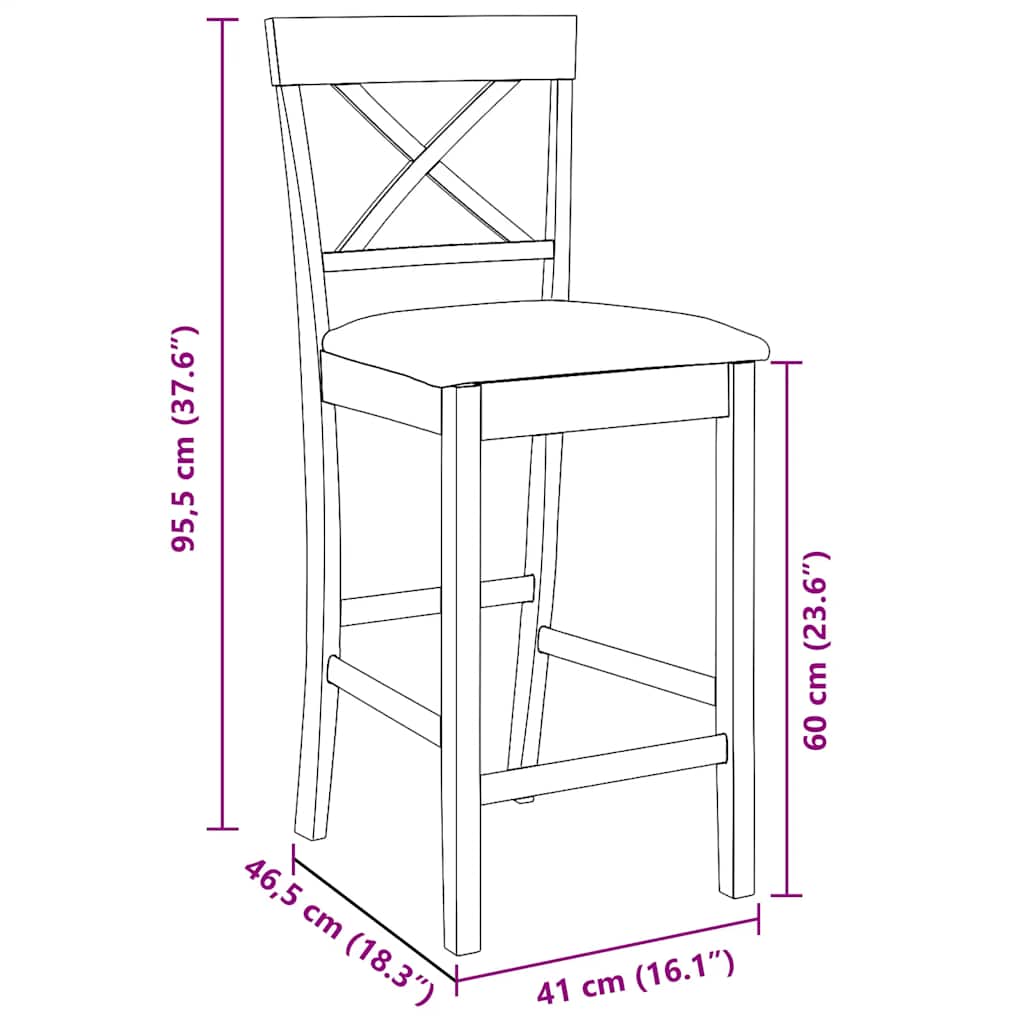 vidaXL Barhocker mit Kissen 2 Stk. Braun Massivholz Gummibaum