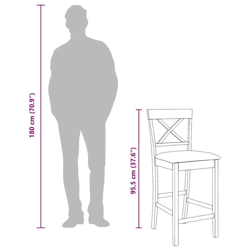 vidaXL Barhocker mit Kissen 2 Stk. Braun Massivholz Gummibaum