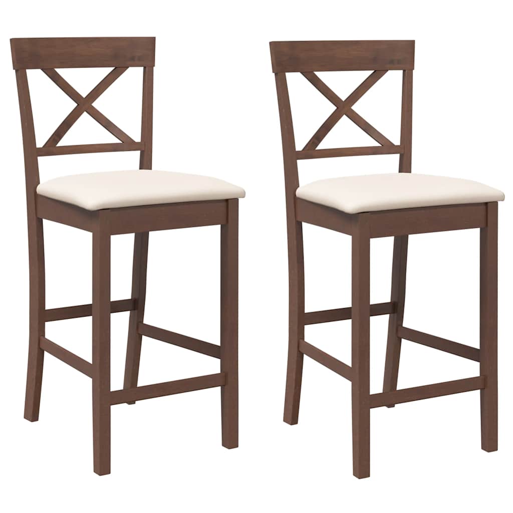 vidaXL Barhocker mit Kissen 2 Stk. Braun Massivholz Gummibaum