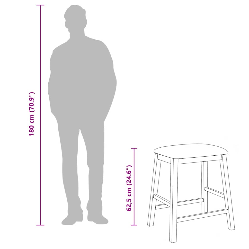 vidaXL Barstühle mit Kissen 2 Stk. Braun Massivholz Gummibaum