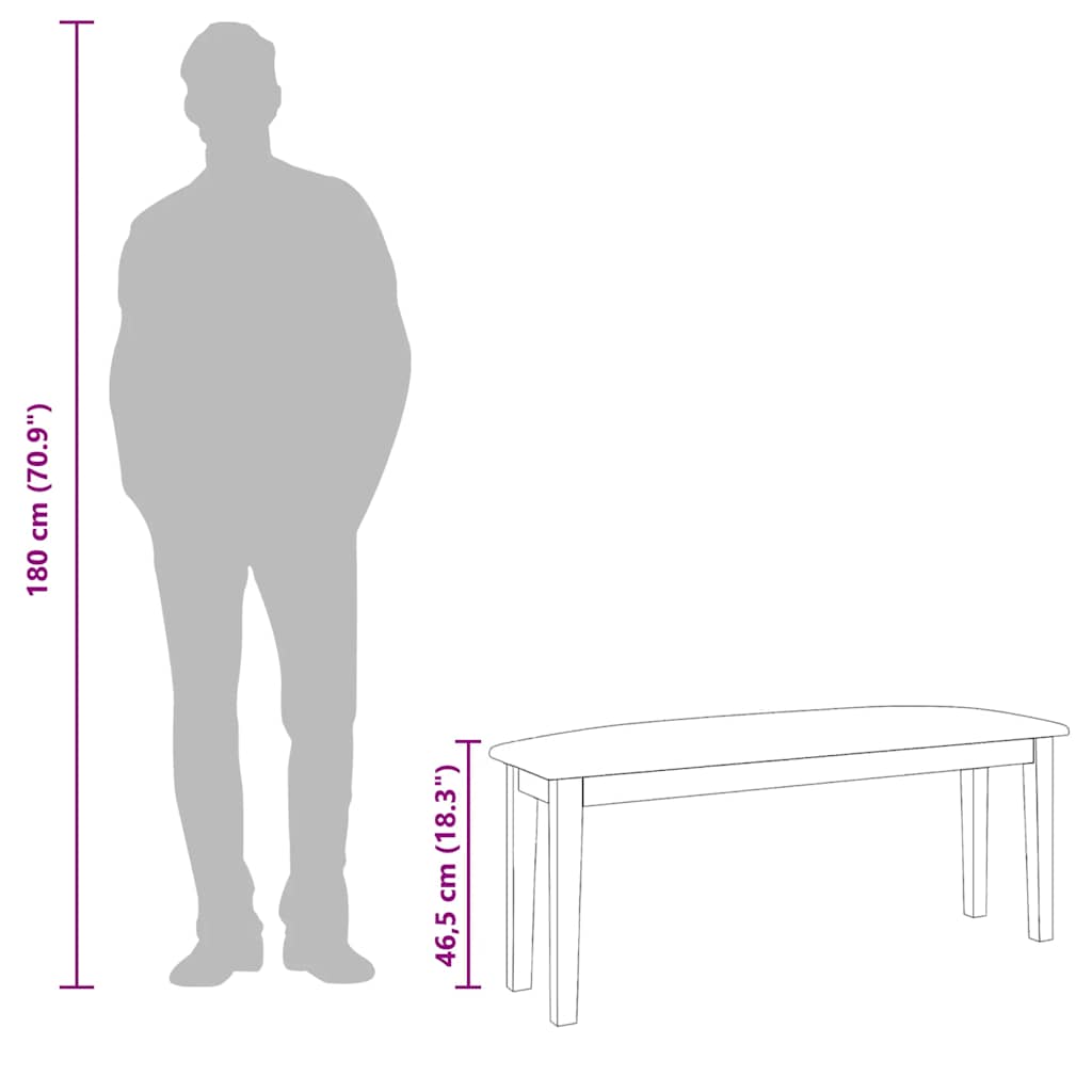 vidaXL Bank 110 cm Braun Massivholz Gummibaum