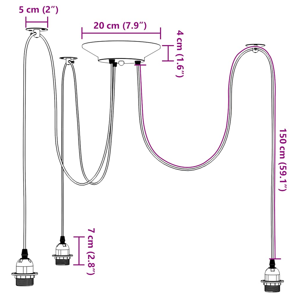 vidaXL Pendelleuchte mit 3 Fassungen E27 Schwarz Metall