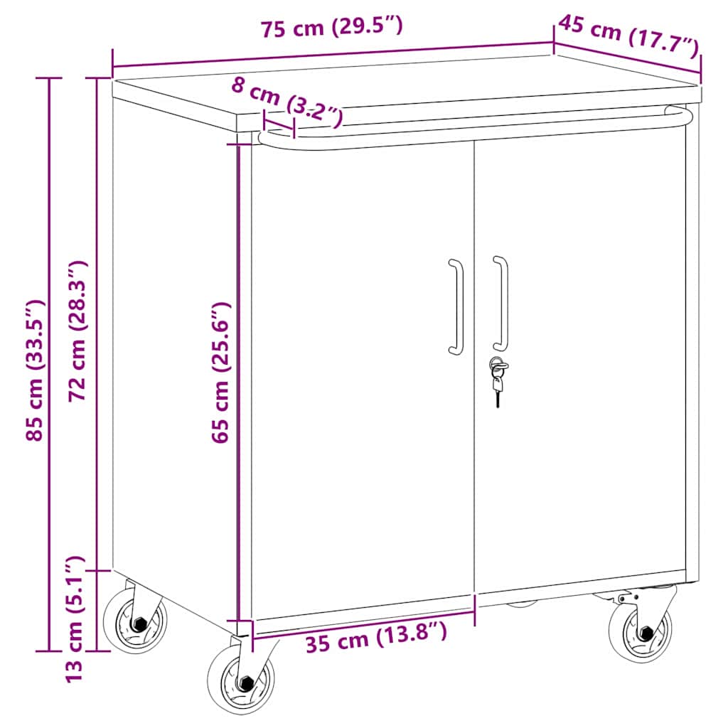 vidaXL Werkbank mit Regal Mit Rad Schwarz und Grau 75 x 45 x 85 cm