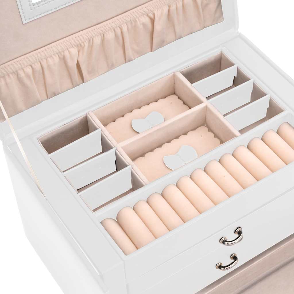 vidaXL Schmuckkästchen 3-Schichten mit Spiegel Abschließbar Weiß