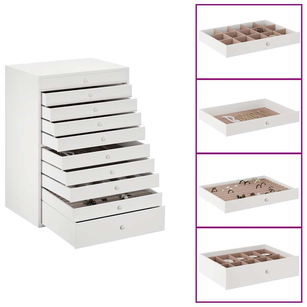 vidaXL Schmuckkästchen 10-lagig mit Uhrenhaltern Weiß 29x20,5x40,5 cm