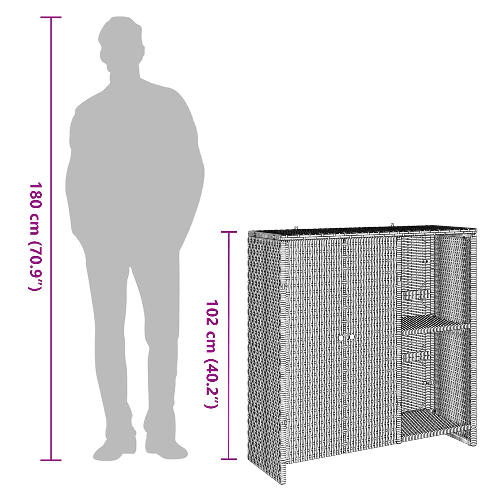 vidaXL Aufbewahrungsschrank mit Regal Schwarz 100 x 36 x 102 cm Rattan