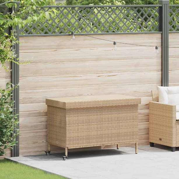 vidaXL Gartentruhe mit Rollen Schwarz 110x55x73 cm Poly Rattan