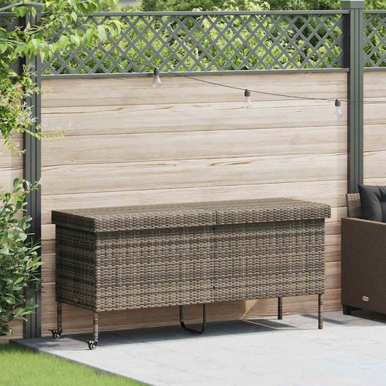 vidaXL Gartentruhe mit Rollen Schwarz 110x55x73 cm Poly Rattan