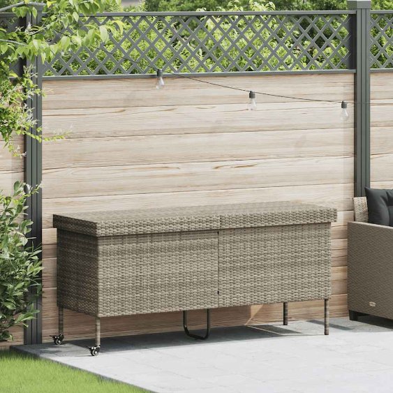 vidaXL Gartentruhe mit Rollen Schwarz 110x55x73 cm Poly Rattan