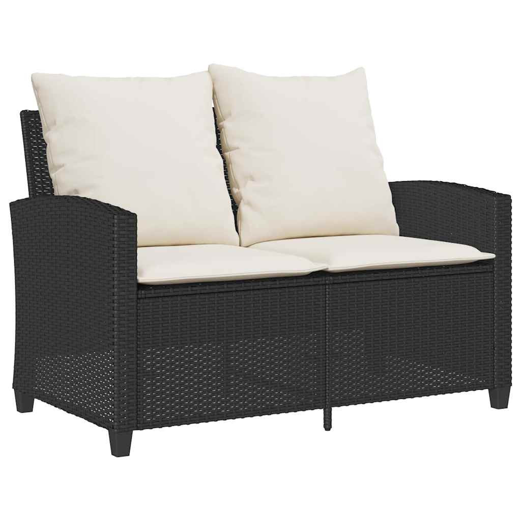 vidaXL Gartensofa 2-Sitzer mit Kissen & Tisch Schwarz Poly Rattan