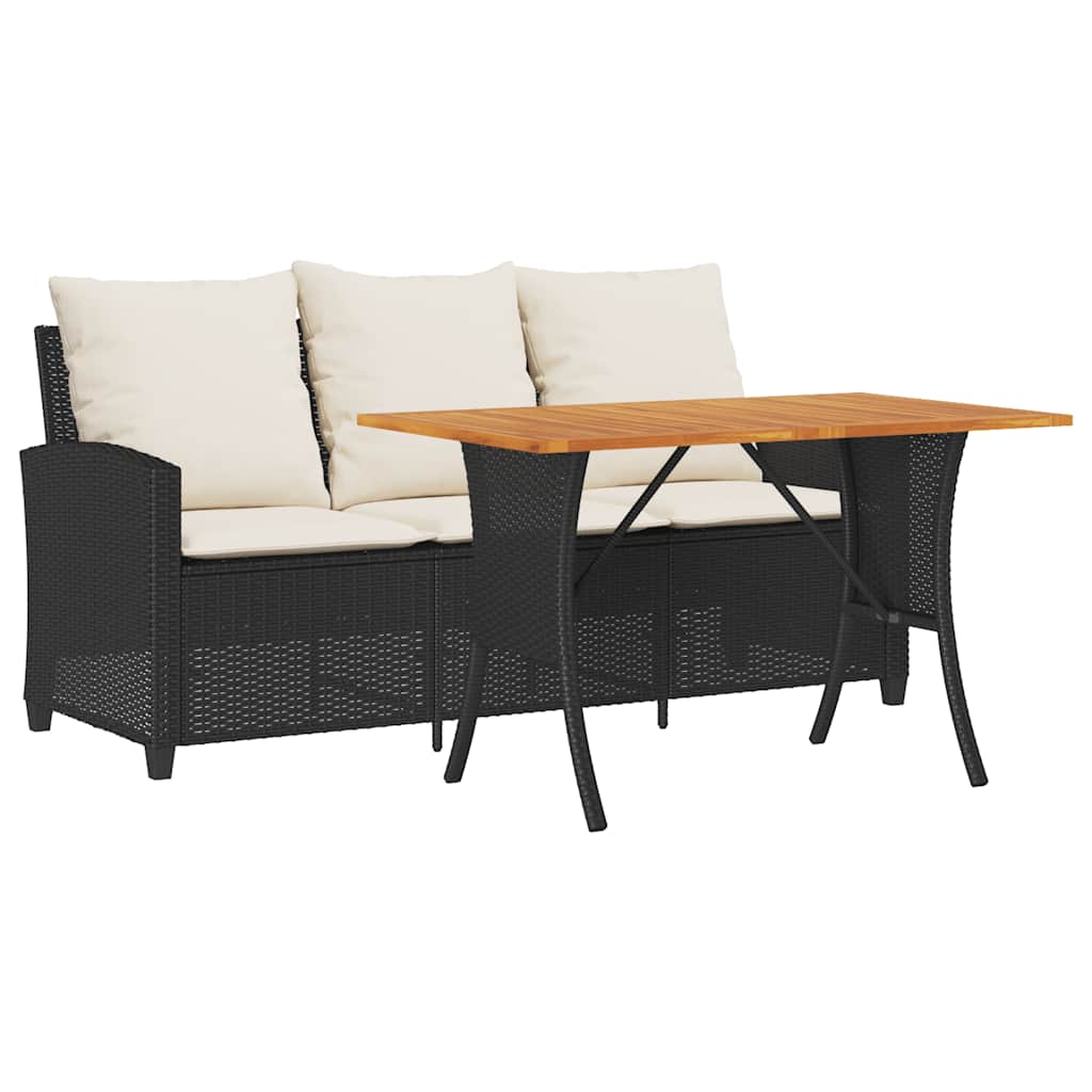 vidaXL Gartensofa 3-Sitzer mit Kissen & Tisch Schwarz Poly Rattan