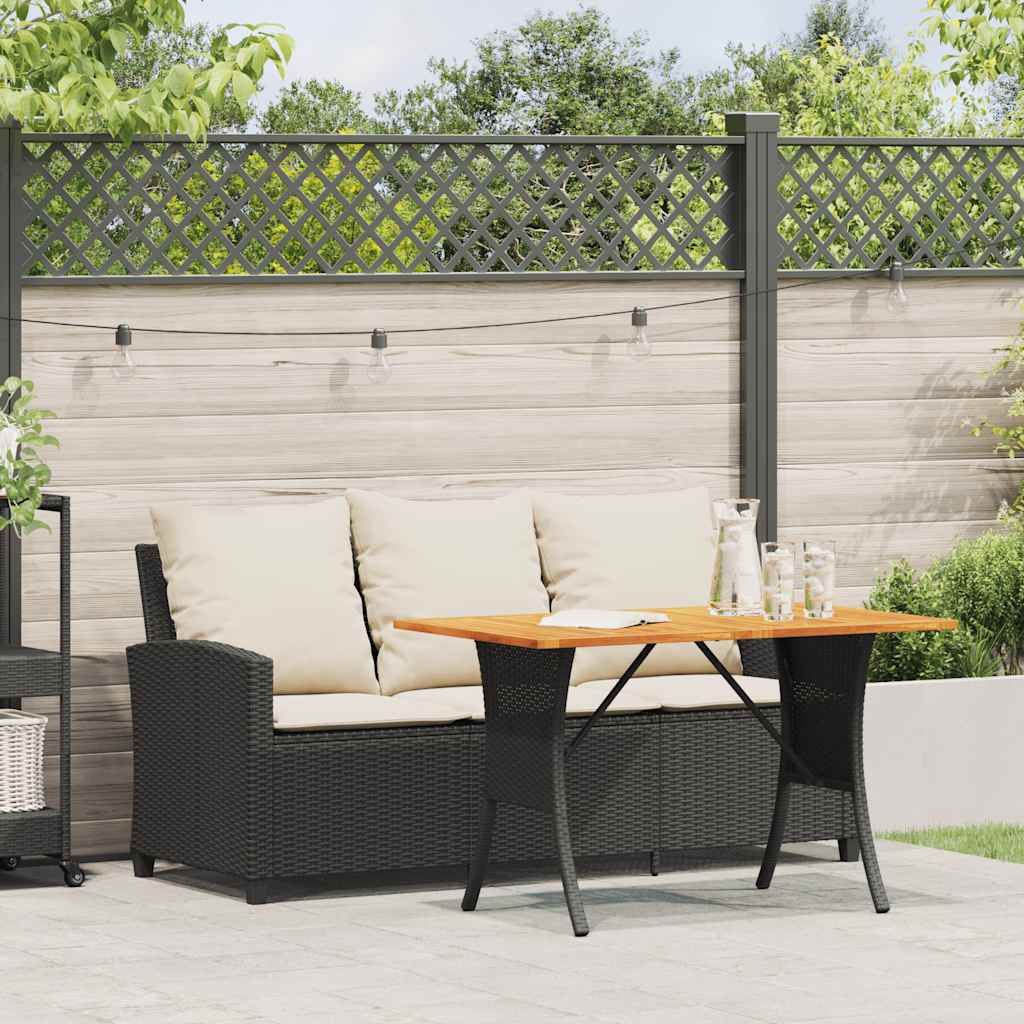 vidaXL Gartensofa 3-Sitzer mit Kissen & Tisch Schwarz Poly Rattan