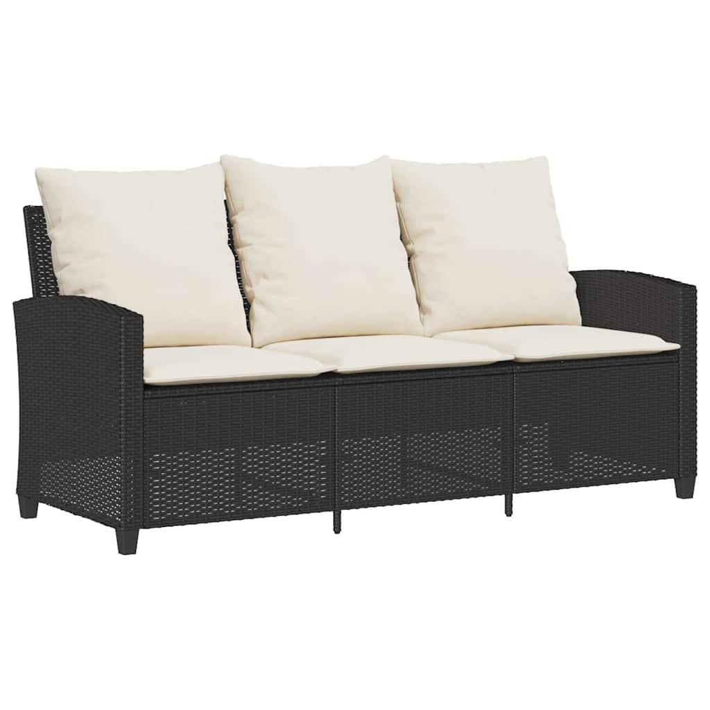 vidaXL Gartensofa 3-Sitzer mit Kissen & Tisch Schwarz Poly Rattan