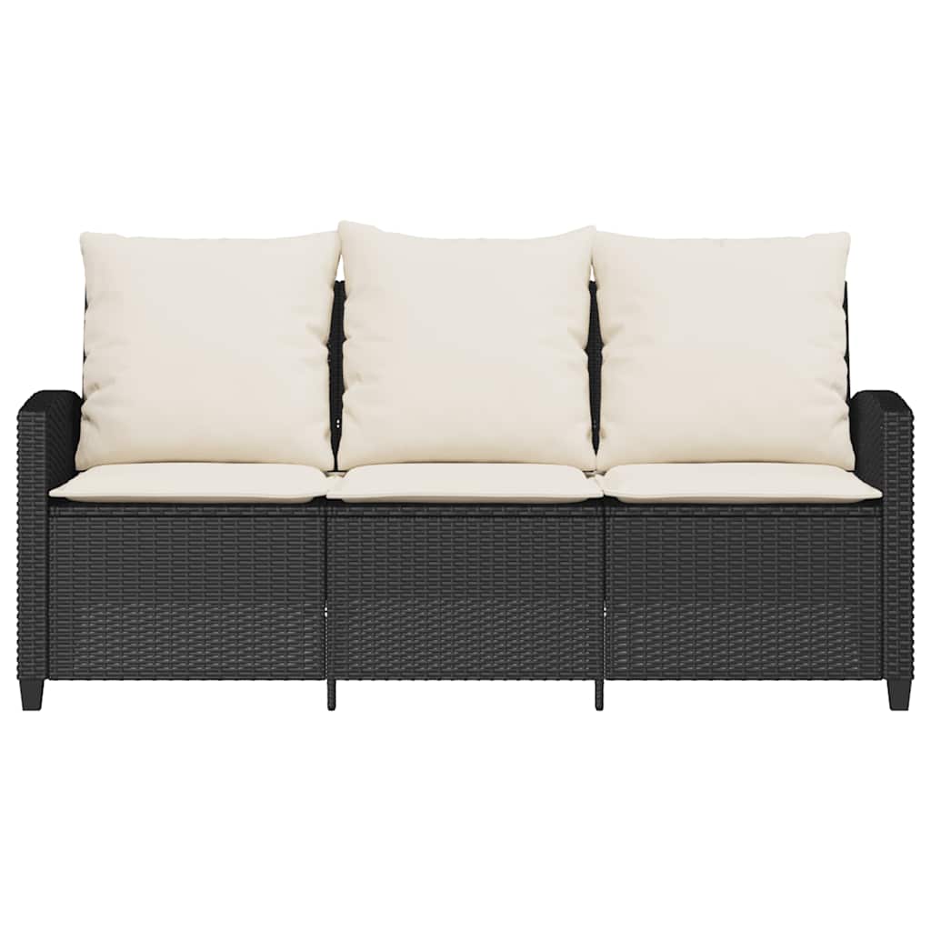 vidaXL Gartensofa 3-Sitzer mit Kissen & Tisch Schwarz Poly Rattan
