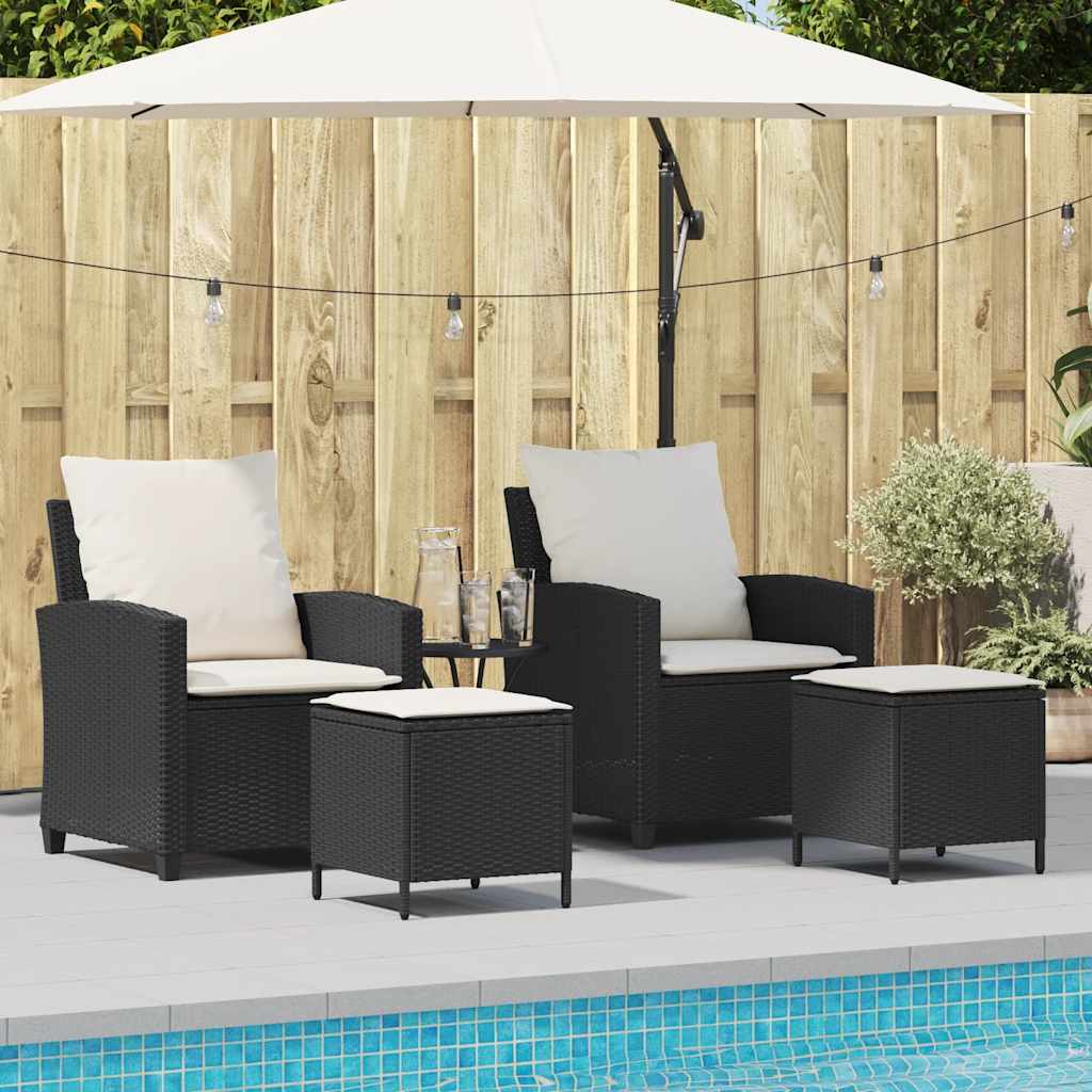 vidaXL 4-tlg. Garten-Sofagarnitur mit Kissen Schwarz Poly Rattan