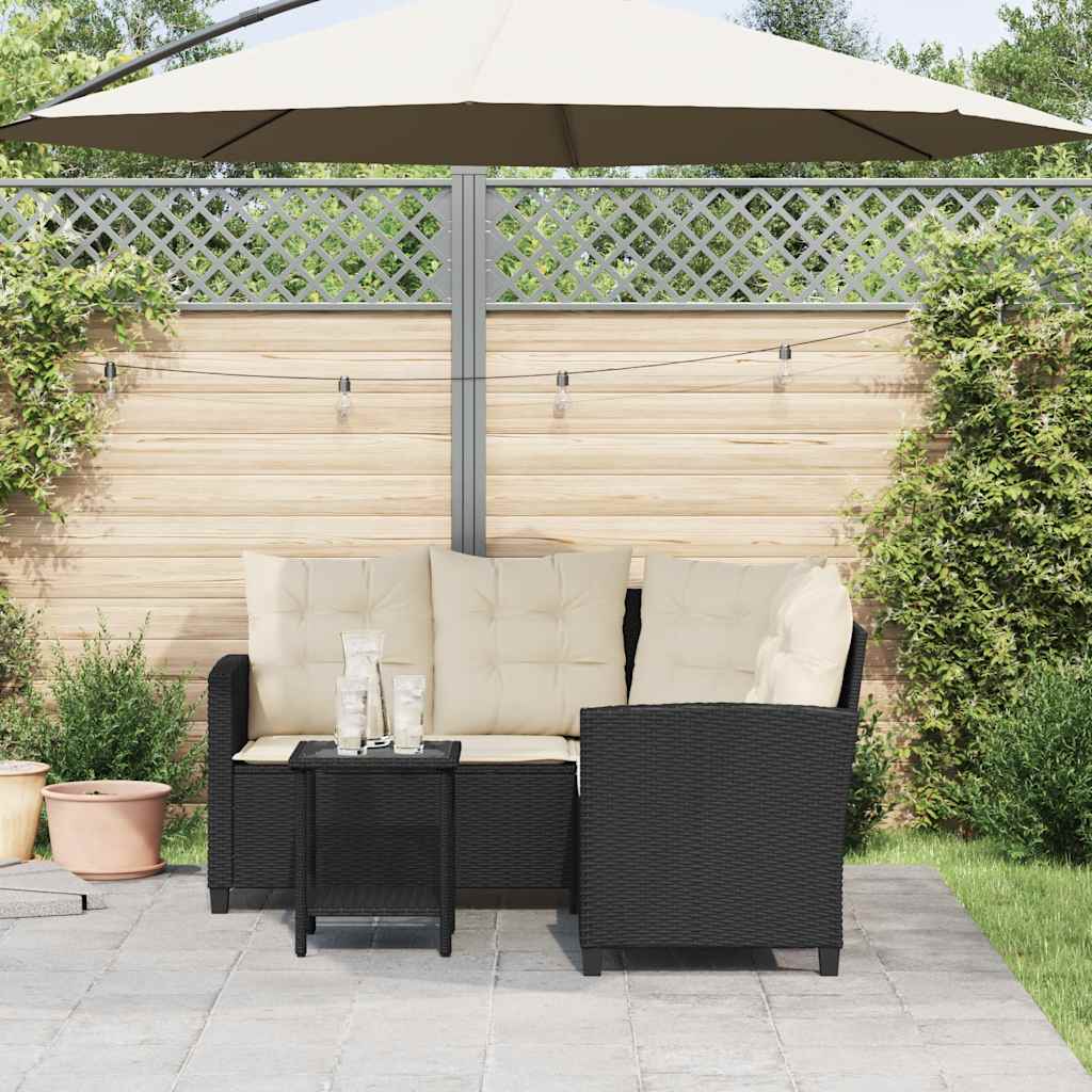 vidaXL Gartensofa in L-Form mit Tisch und Kissen Schwarz Poly Rattan