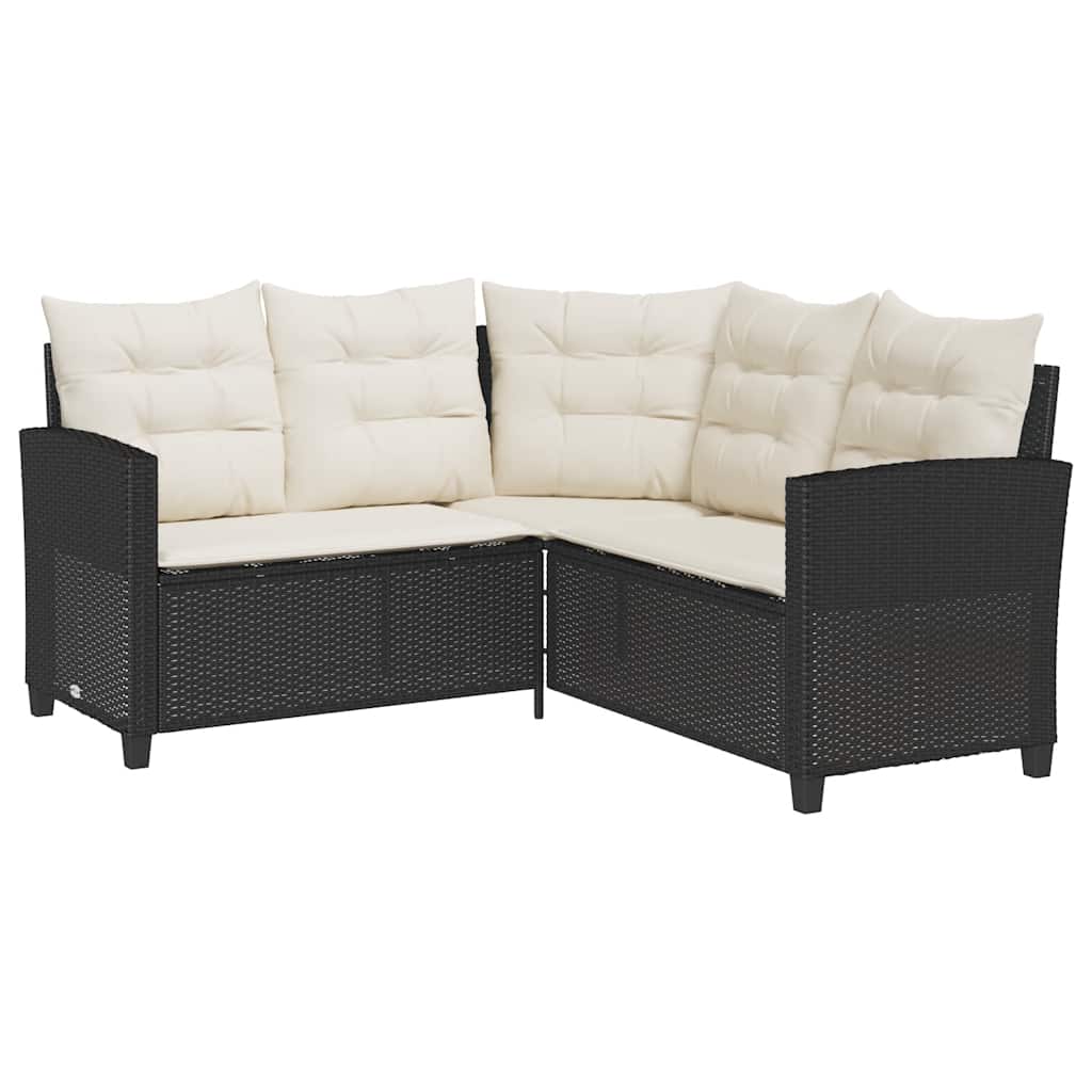 vidaXL Gartensofa in L-Form mit Tisch und Kissen Schwarz Poly Rattan