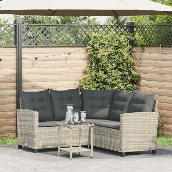 vidaXL Gartensofa in L-Form mit Tisch und Kissen Schwarz Poly Rattan