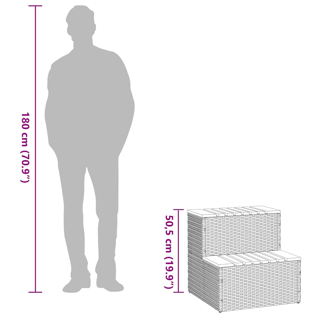 vidaXL Whirlpooltreppe Schwarz 50x50x50,5 cm Poly Rattan Akazie Massiv